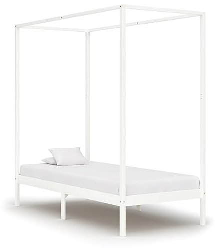 Kangmusi Himmelbett-Gestell Wei? Massivholz Kiefer 100 x 200 cm, kangmusi283263