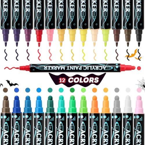 colpart Acrylic Paint Pens - 12 Color Markers for Rock, Glass, Stone, Wood, Pebble, Ceramic, DIY Crafts, Art Suppli...