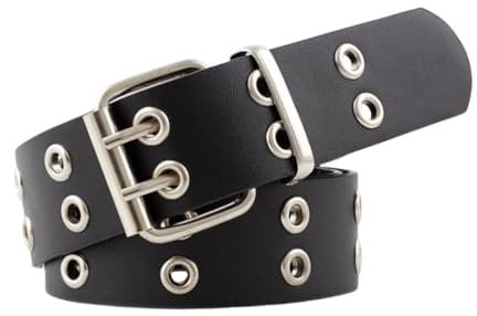 Womens Punk Style Belt Double-Row Grommet Chain-Link Fashionable Trendy Ladies Girls Belt (Black no Chain)