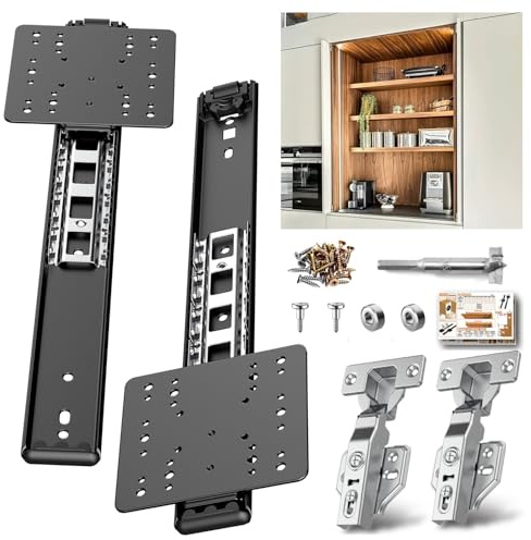 Riel oculto para puerta corrediza, herrajes para puerta de bolsillo, deslizadores de puerta de bolsillo con bisagras para armario y puertas empotradas (14 pulgadas, juego, 1)