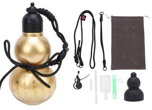 800 Ml Kürbis-Wasserflasche, PCTG Kürbisförmige Sportflasche mit Strohhalmband, Lanyard-Aufkleber, Chinesische Retro-tragbare Kürbis-Weinflasche für Männer und Frauen