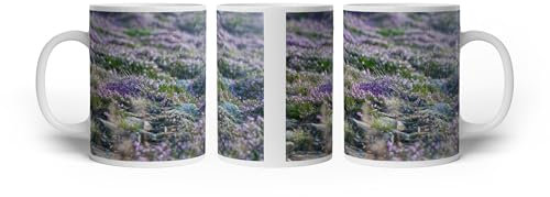 deyoli Motivetasse Heidekraut in voller Blüte 300ml, aus weißem Keramik/Kaffetasse/Geschenkidee