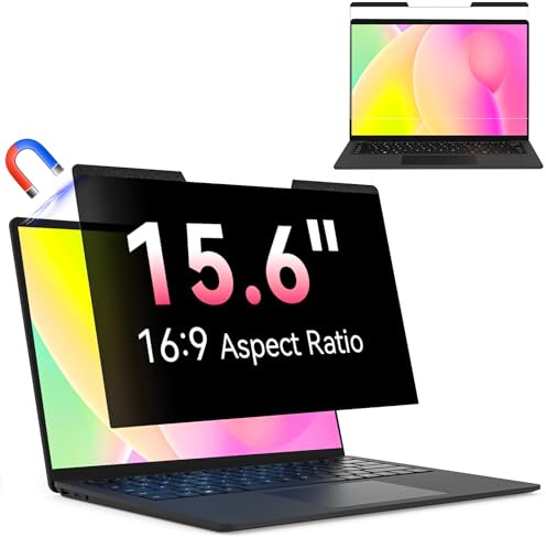 Magnetischer Laptop Sichtschutz für 15.6 Zoll Laptop 16:9, Abnehmbarer Sichtschutzfolie Anti Spy Blaulicht Blendschutz Blickschutz folie Displayschutz kompatibel mit HP/Dell/Acer/Asus/Envy/Xps/Lenovo