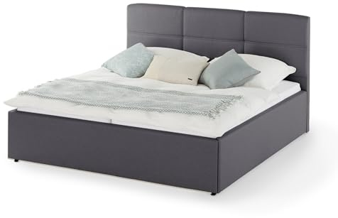 KHG Polsterbett anthrazit 180x200 Polsterkopfteil gesteppt Holzwerkstoff Bezug Flachgewebe fein 100% Polyester Kunststofffüße modern