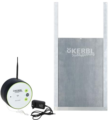 Kerbl Hobbyfarming Steuerung Duo Smart inkl. Schiebetür 70560, 220mmx330mm, Größe S, Hühnerklappe, grau/grün, Bedienung über App