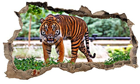 3D Wandtattoo Mauerloch Wandsticker Wandaufkleber Durchbruch Tiere selbstklebend H 60 x B 100 Schlafzimmer Wohnzimmer (WL35 Tiger)