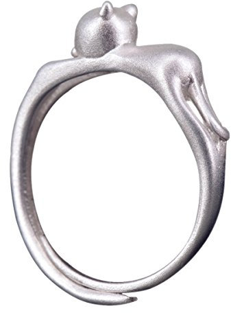 NicoWerk Silberring Katze Kitten Ring Silber 925 Verstellbar Damenringe Damen Schmuck SRI214
