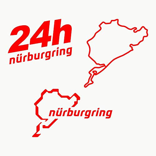 AUTODOMY Nürburgring Aufkleber 24h Paket 3 Stück | Nürburgring Aufkleber Auto oder Motorrad | Beständig gegen Regen, Sonne und Waschstraßen (Rot)