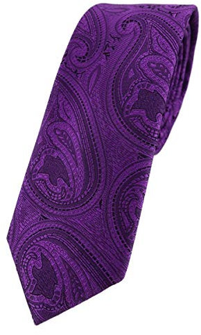 TigerTie Corbata de diseño estrecho paisley estampado - corbata de lazo, morado/negro, Größe: ca. Länge 150 cm, Breite 6 cm