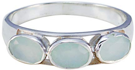 joyas plata natürlicher edelstein ovale form drei facettierte aqua chalcedon ringe - 925 sterling silber aqua chalcedon ring - dezember geburt schütze astrologie natürlicher edelstein ring