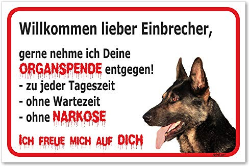 AdriLeo Schild - Vorsicht Deutscher Schäferhund - Willkommen Lieber Einbrecher - (40x60cm) / Achtung Hund Wachhund robust langlebig UV-beständig wetterfestes Warnschild