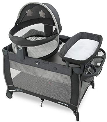 Graco® Pack n Play Dome LX Playard with Baby Bassinet Lightweight Portable Crib Push-Button Fold Travel Crib Redmond Convertible
