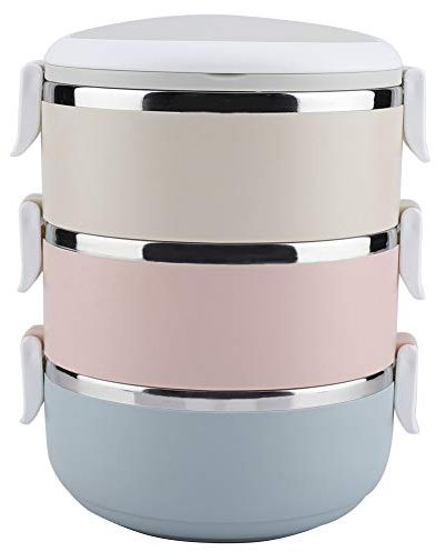 Thermal Lunch Box, Edelstahl Thermobehälter für Essen Brotdose Essenbehälter 3 Etagen Transportbehälter Thermo-Speisebehälter Lunch Becher(dreischichtig - 2100 ml)