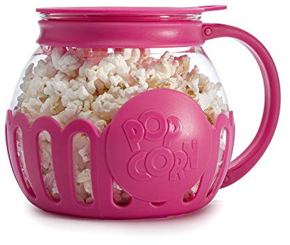 Ecolution Patented Micro-Pop Microwave Popcorn Popper with Temperature Safe Glass, 3-in-1 Lid Measures Kernels and Melts Butter, Made Without BPA, Dishwasher Safe, 1.5-Quart, Pink