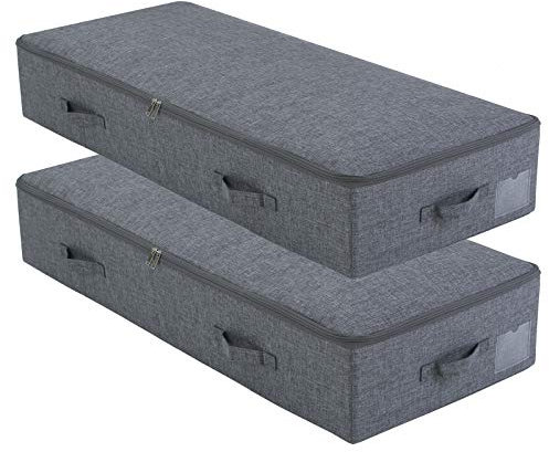 iwill CREATE PRO Große starre Unterbett-Aufbewahrungsboxen für Bettdecken, Queen-Size/King-Size-Decken, alle Seiten mit integrierten Kunststoffplatten, Schwarzgrau, 2 Stück