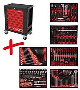 KS Tools 815.6284 PERFORMANCEplus Werkstattwagen P15 mit 8 Schubladen, bestückt mit 284 Werkzeugen in 6 Einlagen für 6 Schubladen