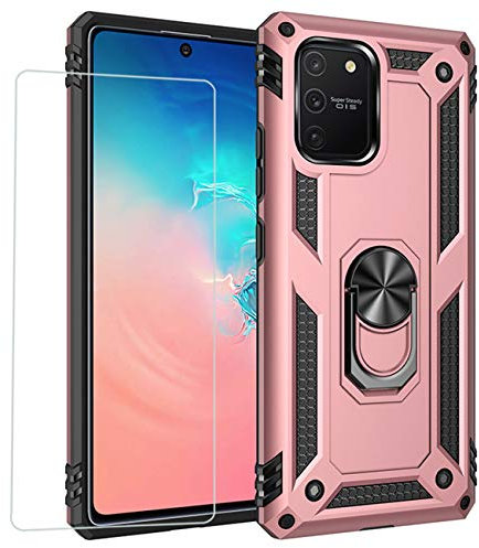 Joytag Cover per Samsung S10 Lite 2020 Custodia + Vetro temperato Silicone TPU 360 Grado Anello Girevole Magnetico Supporto Cassa del Telefono dell'auto Case-Rose Gold