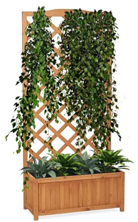 Flur Nymphea Fioriera da Giardino Porta Fiori con Pannello Grigliato in Legno,100x62x23 Cm