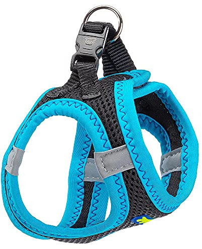 Ferplast Hundegeschirr Kleine Hunde Kaori XXXS, atmungsaktives, gepolstertes und verstellbares Katzengeschirr, leicht zu tragen, reflektierende Kanten, Brustumfang 24–28 cm. Blau