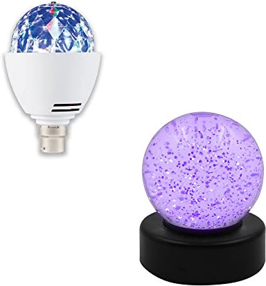 Playlearn Disco Stage Light Bulb with B22 Bayonet Cap & Light-Up Glitter Ball Snow Globe. 2 Piece Light Up Sensory Kit
