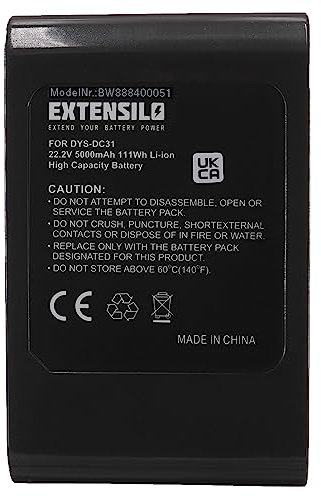EXTENSILO Replacement Battery compatible with Dyson DC44 Animal Total Clean Vacuum Cleaner Home Cleaner - Type B (5000 mAh, 22.2 V, Li-ion)