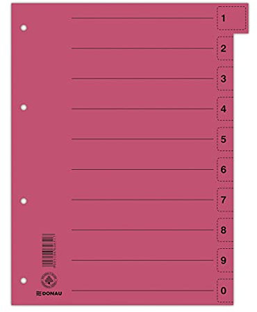 DONAU 8611001-04 Trennblätter 50er Pack/Farbe: Rot/Karton-Register überbreit Aus Recycling-Karton/für DIN A4 4-Fach Lochung Trennlaschen Trennblätter Ordner Register/Blauer Engel/Made in EU