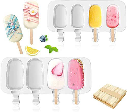 Moldes de silicona congelados, moldes para helados, set para pequeños helados, 2 moldes y 100 varillas