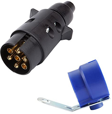 ETUKER Prise Remorque 7 Broches Fiche Attelage 7 Pin Mâl avec Support de Prise remorque, connecteur de Prise de remorquage de remorque 12V 7 Broches, pour Voiture, Caravane, Porte-vélo