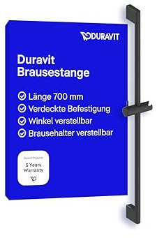 Duravit Universal Duschstange, Brausestange mit höhenverstellbarer Handbrausehalterung, variable Duschstange (700 mm), Schwarz Matt