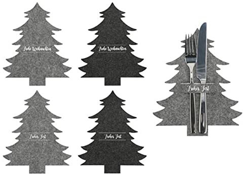 itsisa Besteckhalter Weihnachten (4er Set), grau - Filztischset Tanne, Tischset Besteck Weihnachtsbaum, Tischdeko