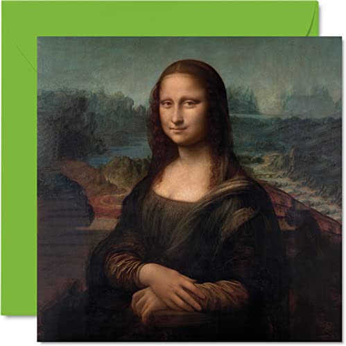 Classic Art Leonardo da Vinci Karten für Frauen und Männer – Mona Lisa – berühmte abstrakte Geburtstagskarte für Vater, Mutter, Onkel, Tante, Großvater, Oma, 145 mm x 145 mm, klassische Kunstwerke,