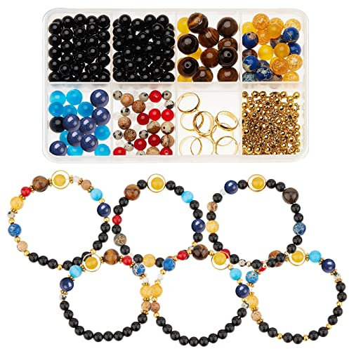 SUNNYCLUE 1 Box 300+Pcs DIY 10 Sets Solar System Bracelets Kit Galaxy Universe The Nine Guardian Planets Obsidian Beads Beading Bracelet Necklace Natural Gemstones Bead For Jewelry Making Kits Craft