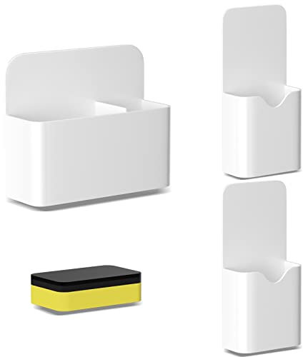 Fousenuk 3 Stück stiftehalter magnetisch, magnetischer stifthalter mit schwamm, Marker Halter Pen Container, Stifthalterung, Markerhalterung für Kühlschrank, Whiteboard, Schließfach (Weiß)