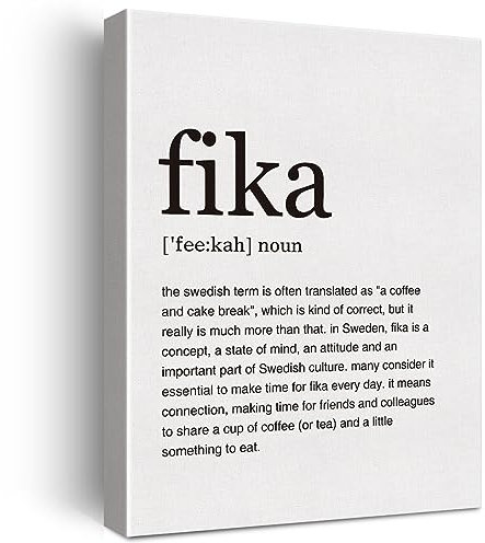 GTGIC Fika Definition-Druck auf Leinwand, Wandkunst, Heimbüro, Dekoration, modern, minimalistisches Gemälde, 30,5 x 38,1 cm, schwedisches Poster, gerahmt, fertig zum Aufhängen