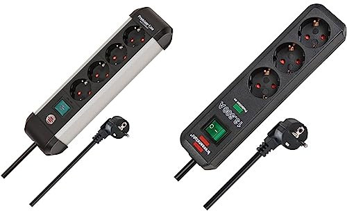 Brennenstuhl Premium-Alu-Line Steckdosenleiste 4-Fach/Steckerleiste aus hochwertigem Aluminium & Eco-Line, Steckdosenleiste 3-Fach mit Überspannungsschutz