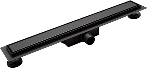 BALNEO Canalina per Doccia, Scarico a Pavimento, 70 Nera in Acciaio Inox, Bassa 52mm, Set CompletoScarico per Doccia su Entrambi i Lati con Pannello o Sottopiastra, Duplex Next 2in1