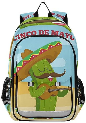 Vnurnrn Musique Mexicaine Guitar Cactus Sac à Dos Garçons Filles Enfant Étudiants Cartable Sac a Main pour Ordinateur Portable de Voyage Femme Homme