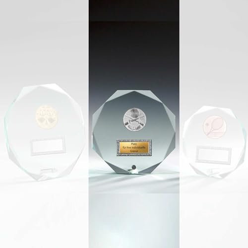 eberin – Jade-Glas 8-Eck 12mm Pokal · Glaspokal Trophäe mit Gravur · Award als Ehrenpreis zum Jubiläum/Vereinsfest · Glastrophäe inkl. Blauer Geschenkbox