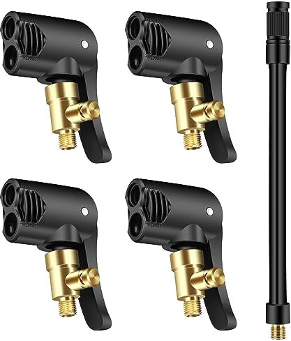 EEEKit 4 Stück Auto Reifen Air Chuck, 2 in 1 Reifenluftfutter Luftpumpen Clip Gewindedüsen Ventil Anschluss Adapter mit 16 cm Reifenfüller Schlauch für Auto Fahrrad Motorrad LKW
