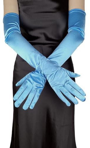 Whakano Lange Handschuhe Damen,Satin Handschuhe,Elegante Gloves,Ellenbogenlange Elastische Handschuhe,Brauthandschuhe,für Halloween,Bankett,Party,Hochzeit,Tea Party Zubehör,Hellblau