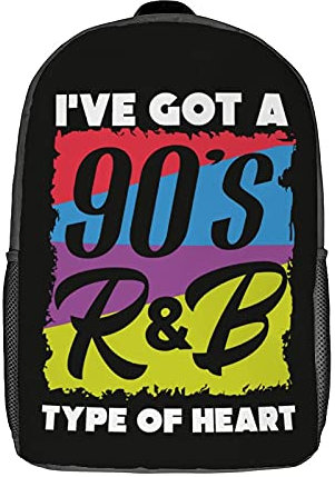 Backpack Musik 90Er R&B Heart Laptoptasche Moderner Rucksack Lässiger Wanderrucksack Für Geschenk, Schule, Camping, 43X32X14Cm
