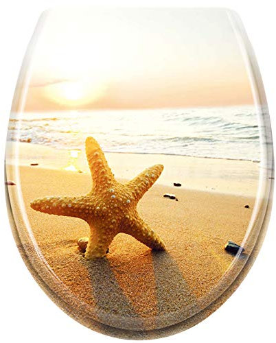 LILIIN Toilettendeckel, WC Sitz mit Absenkautomatik, Quick-Release Funktion für einfach Reinigung, Antibakteriell Klodeckel Klobrille aus Duroplast- Seestern