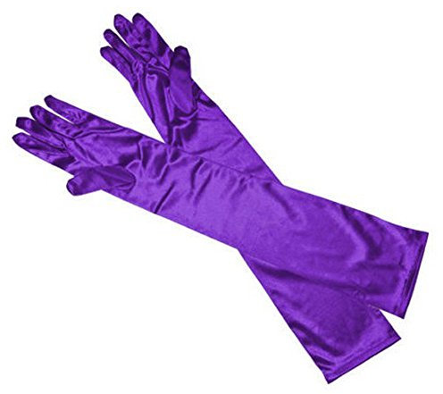 Opera Frauen Abschlussball-Partyhandschuh Handschuhe Brautkleid lange Satin Abendhandschuh Federboa Rot (Purple, One Size)