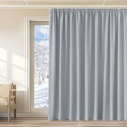 KGORGE Thermovorhang Hitzeschutz Kräuselband Wohnzimmer 1er Set 240 x 300 cm(HxB) Verdunklungsvorhänge Thermo Gardinen Extra Breite Vorhänge Blickdicht 75%-80%, Hellgrau