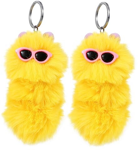 DRESSOOS 2stücke Plüsch Schlüsselanhänger Weicher Kuscheliger Plüschtier Anhänger Niedlicher Gelber Maikäfer Schlüsselring Leichtes Handliches Design Für Tasche Rucksack Geschenkidee