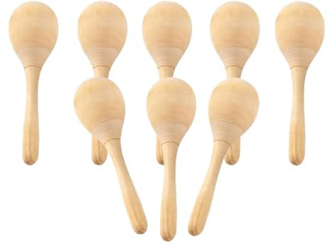 JISADER 8 Stück Maracas aus Holz, unlackiert, blanko, handbemalte Maracas, Handpercussion-Rasseln für Festivals, m
