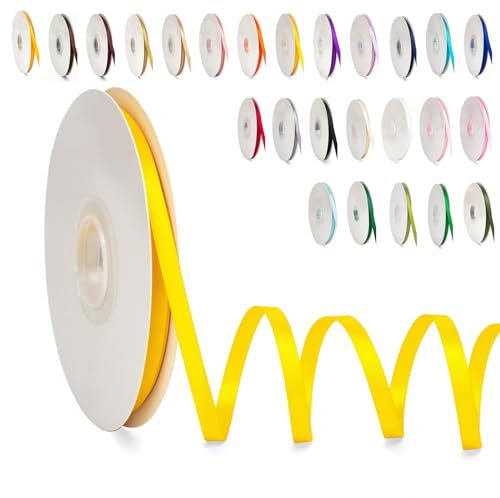 0.6CM Schleifenband Zitronengelb, 6mm x 91m Polyester Satinband Dekoration Geschenkband Stoffband Seidenbänder für Heimwerkerkunst DIY-Handwerk, Geschenk Verpackung, Schleifen, Hochzeitsdekoration