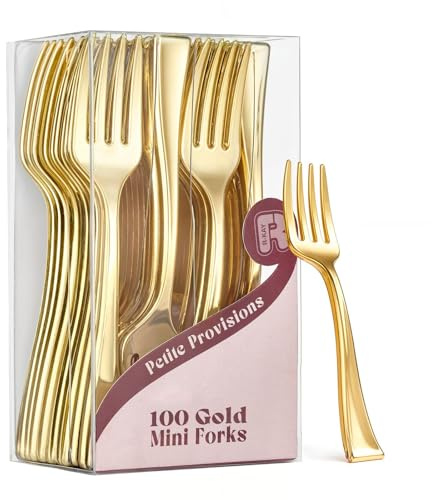 100 Pack Gold Mini Forks - 4 Inch Dessert Forks - Heavy duty Mini Forks For Appetizers, Tastings, Cocktails, Dessert Cups, BPA Free Small Gold Forks