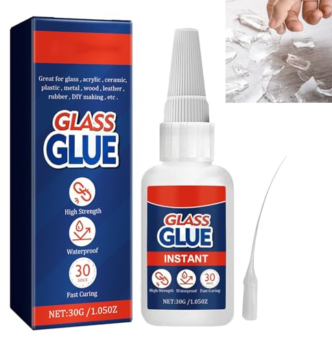 GNAUMORE Vetro Super Collante,Colla per Vetro Forte e Resistente,Super Colla Istantanea per Vetro,Colla per Vetro di Alta qualità,Colla Potente per Incollare Vetro su Vetro,Colla per Vetro 30g