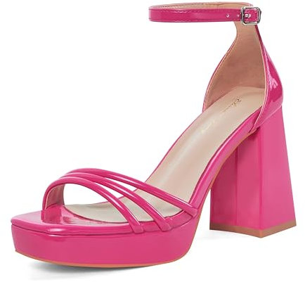 Zhabtuc sandali da abito con cinturino alla caviglia e punta aperta, eleganti décolleté da donna con tacco largo di 11 cm, Rosa, 38 EU